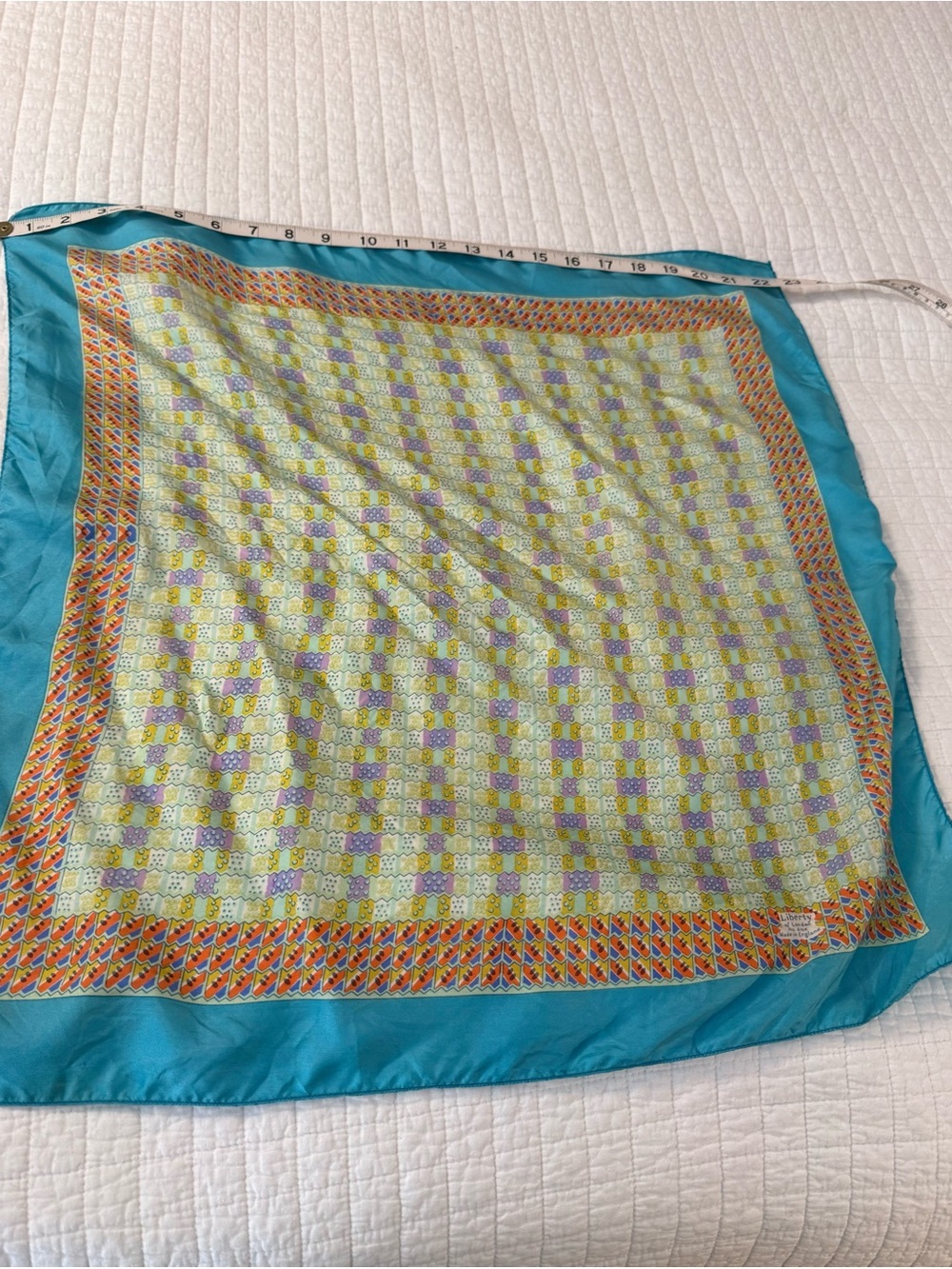 Liberty of London 1960s Turquoise, Yellow & Lavender Silk Scarf